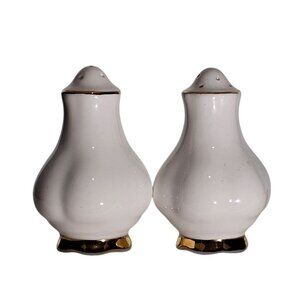 Royal Albert Val D'or Salt Pepper Shakers 3"  white gold trim fine china England